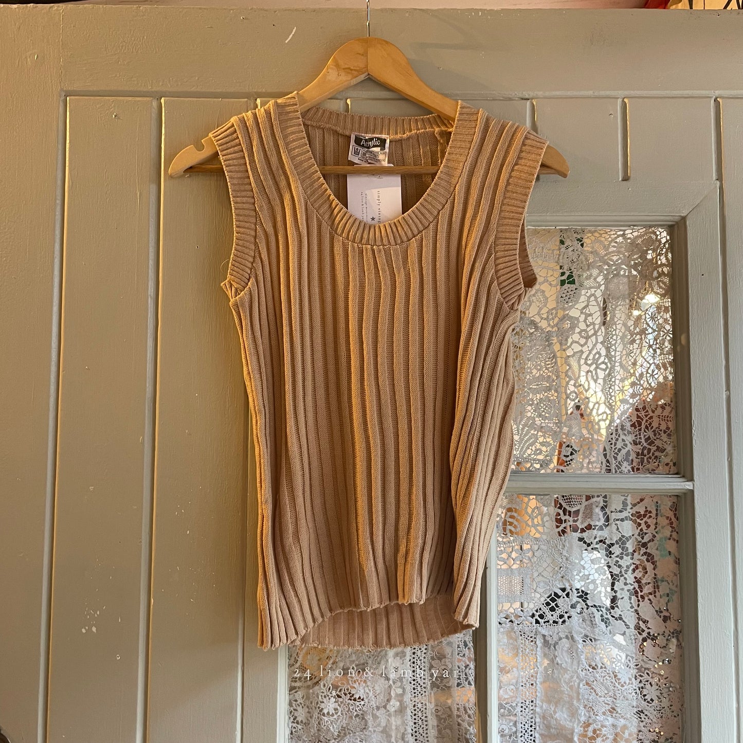 1970s Beige Knitted Tank Sweater Top Vest