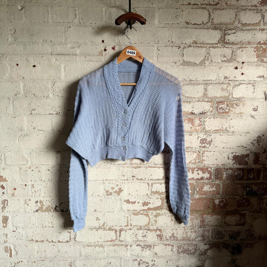 1970s Baby Blue Cropped Cardigan Jumper