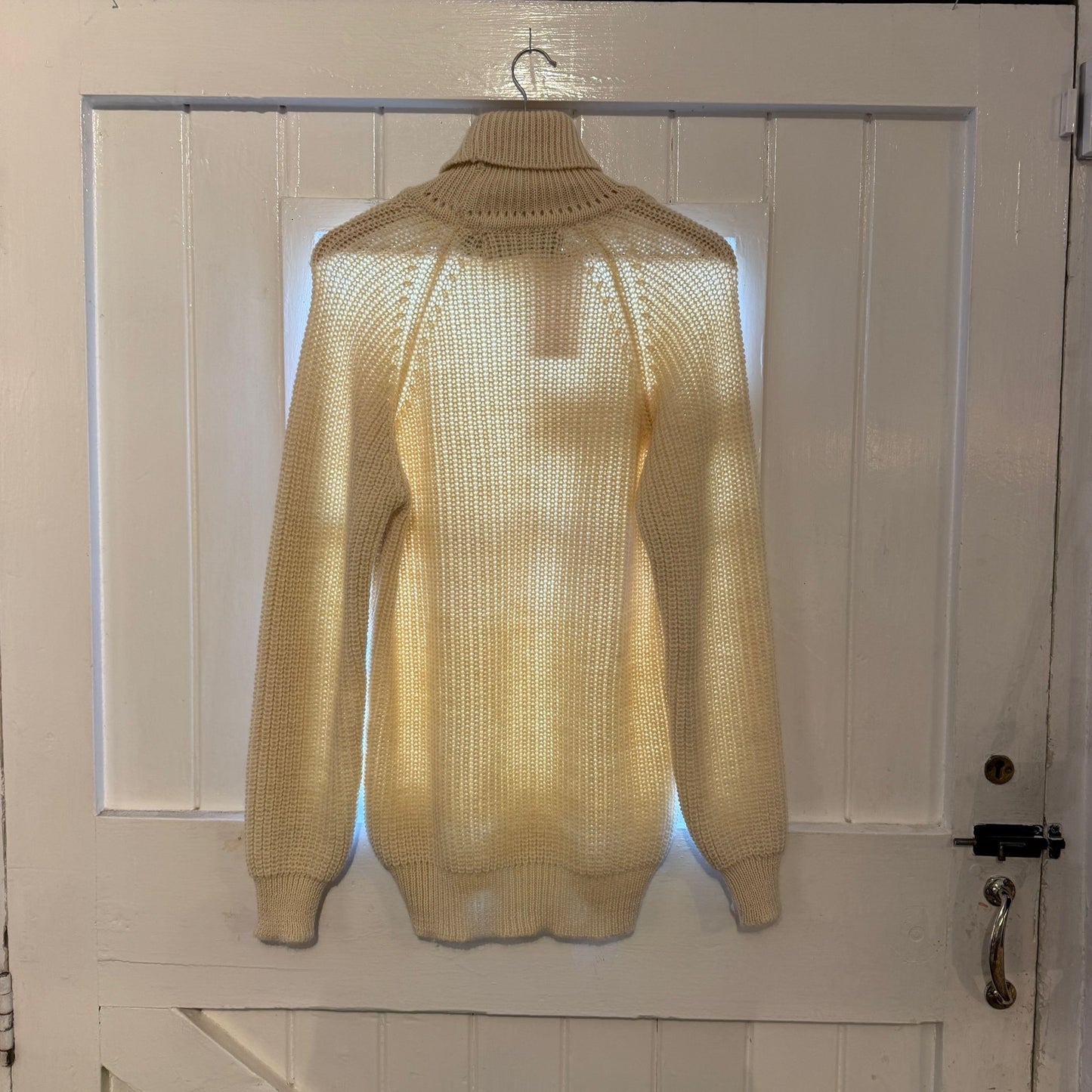 1980s Cream Wool Knitted Roll Neck Jumper