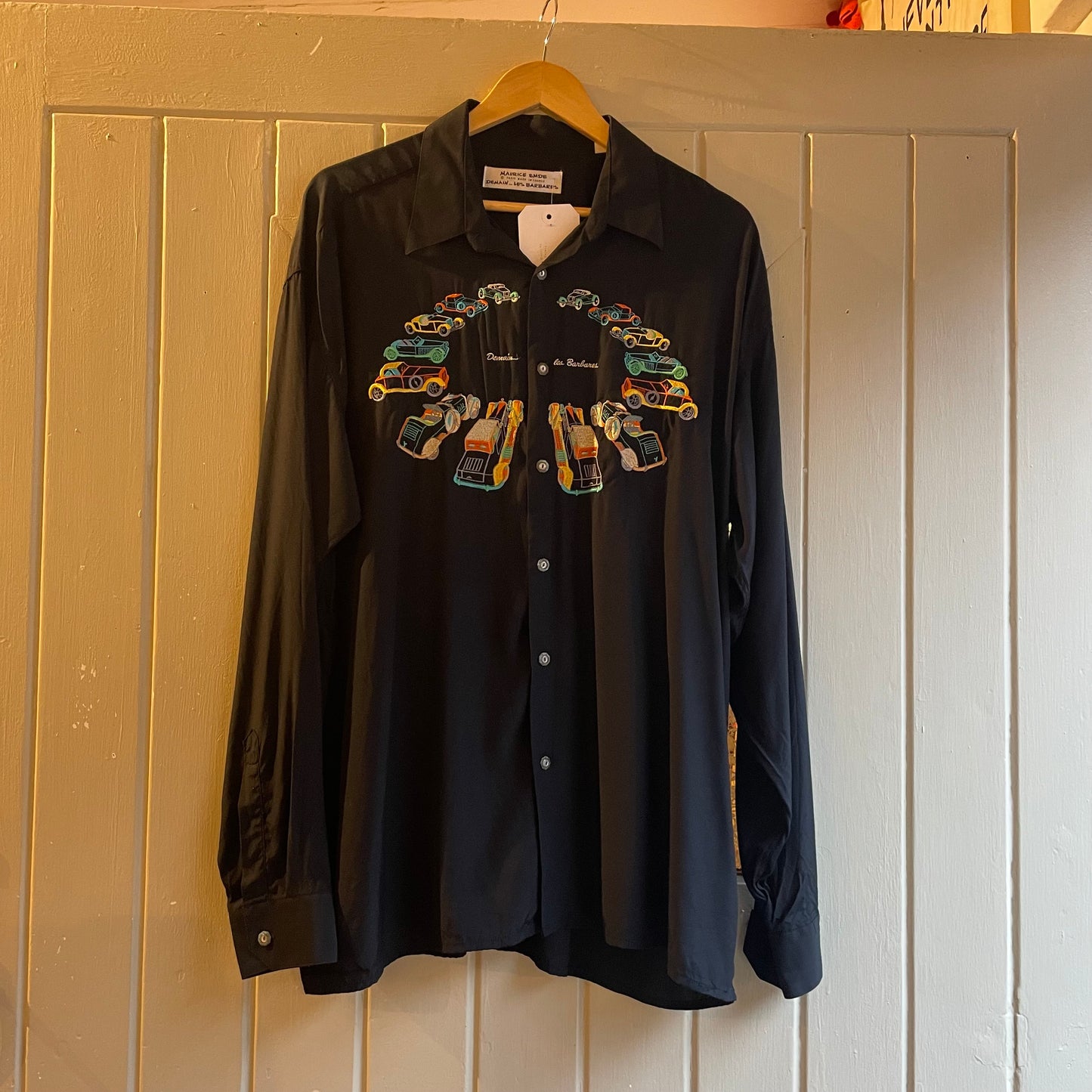 1990s Black Maurice Emde Silk Patterned Shirt