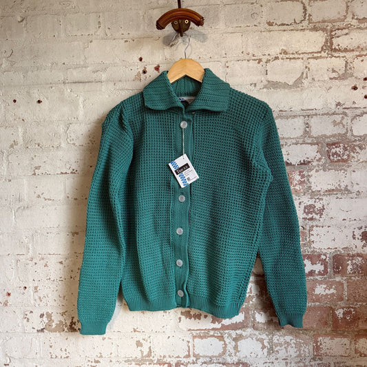 1960s Dark Turquoise Knitted Cardigan Jumper
