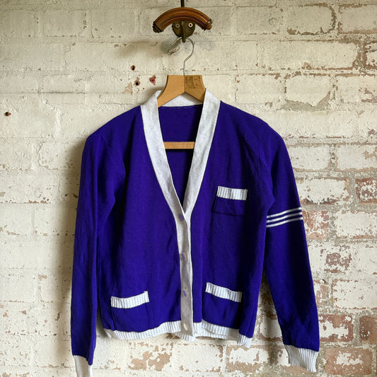 1960s Purple Knitted College Style Cardigan Jumper