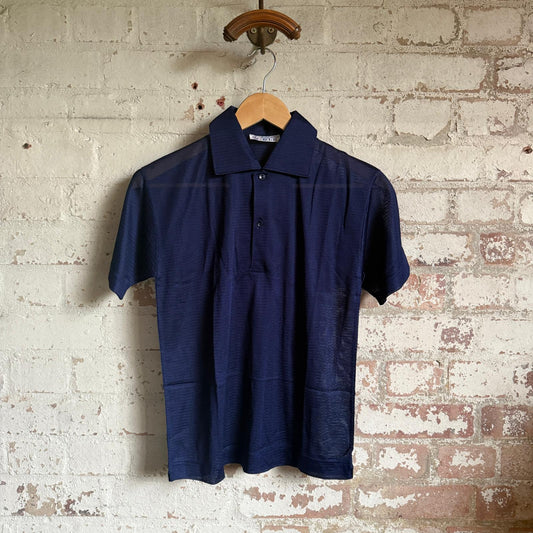 1960s Navy Mesh Knitted Italian Shirt