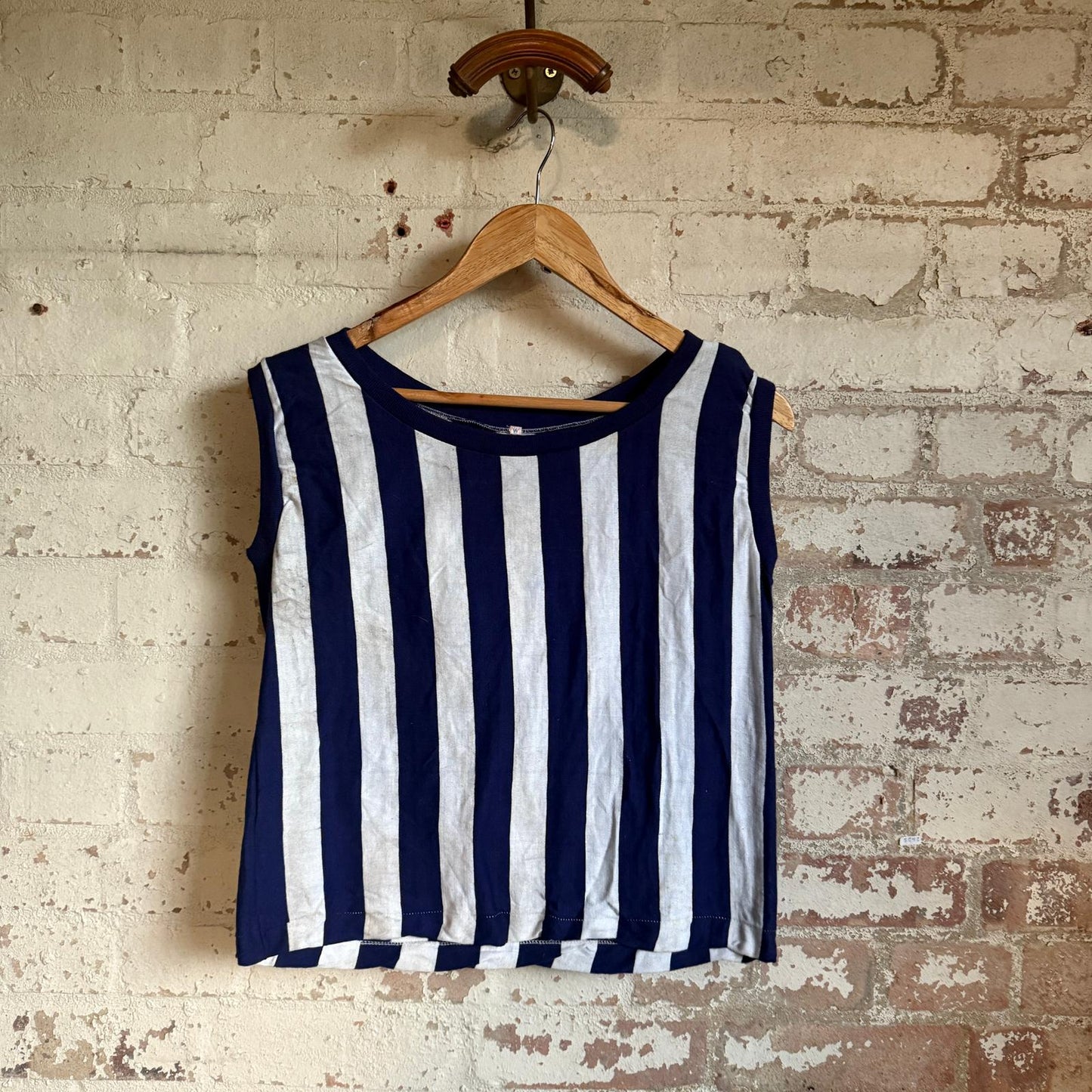 1960s Navy Striped Vest Top
