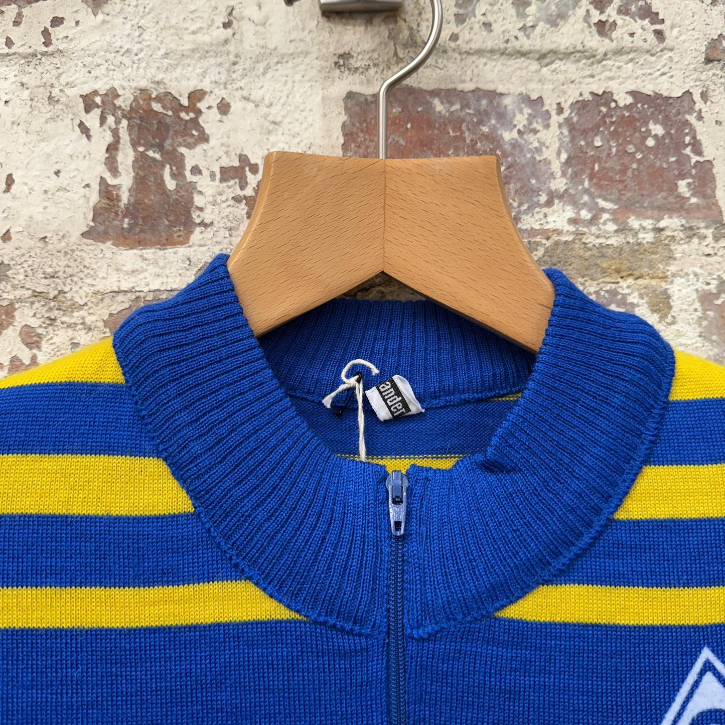 1970s Blue Cycling Knitted Zip Top