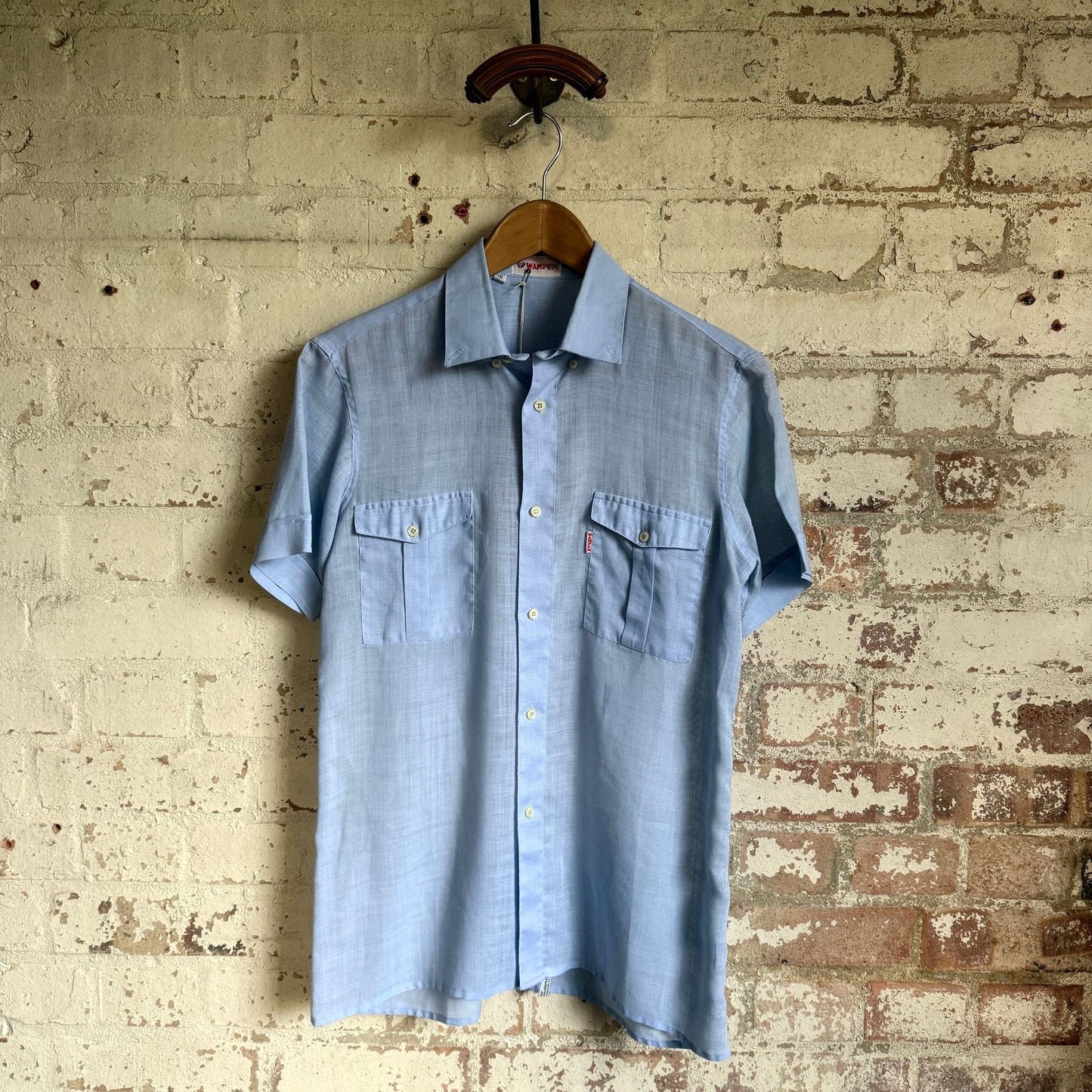 1970s Blue Linen Italian Button Shirt