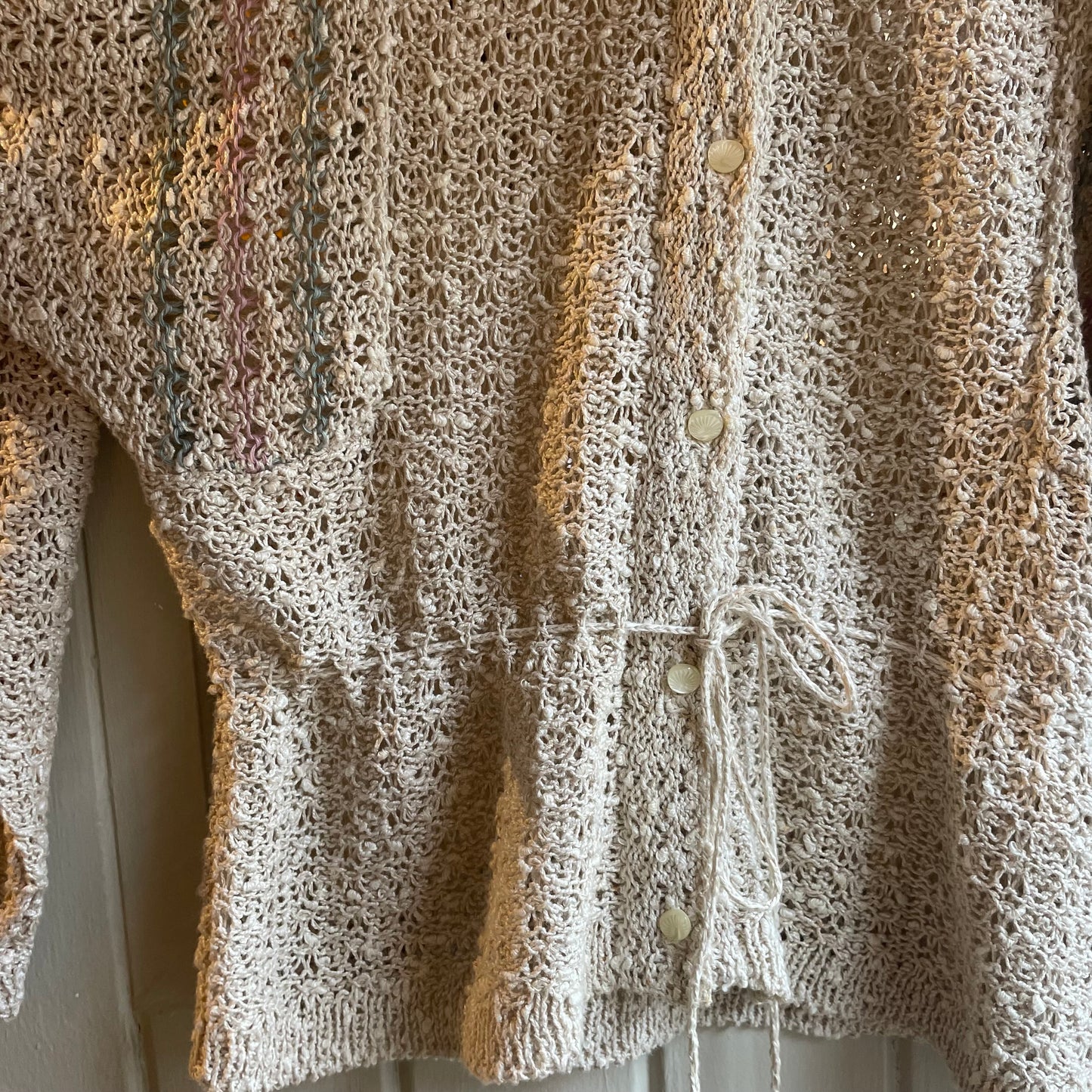 1970s beige Irish Linen Knitted Tie Waist Jumper