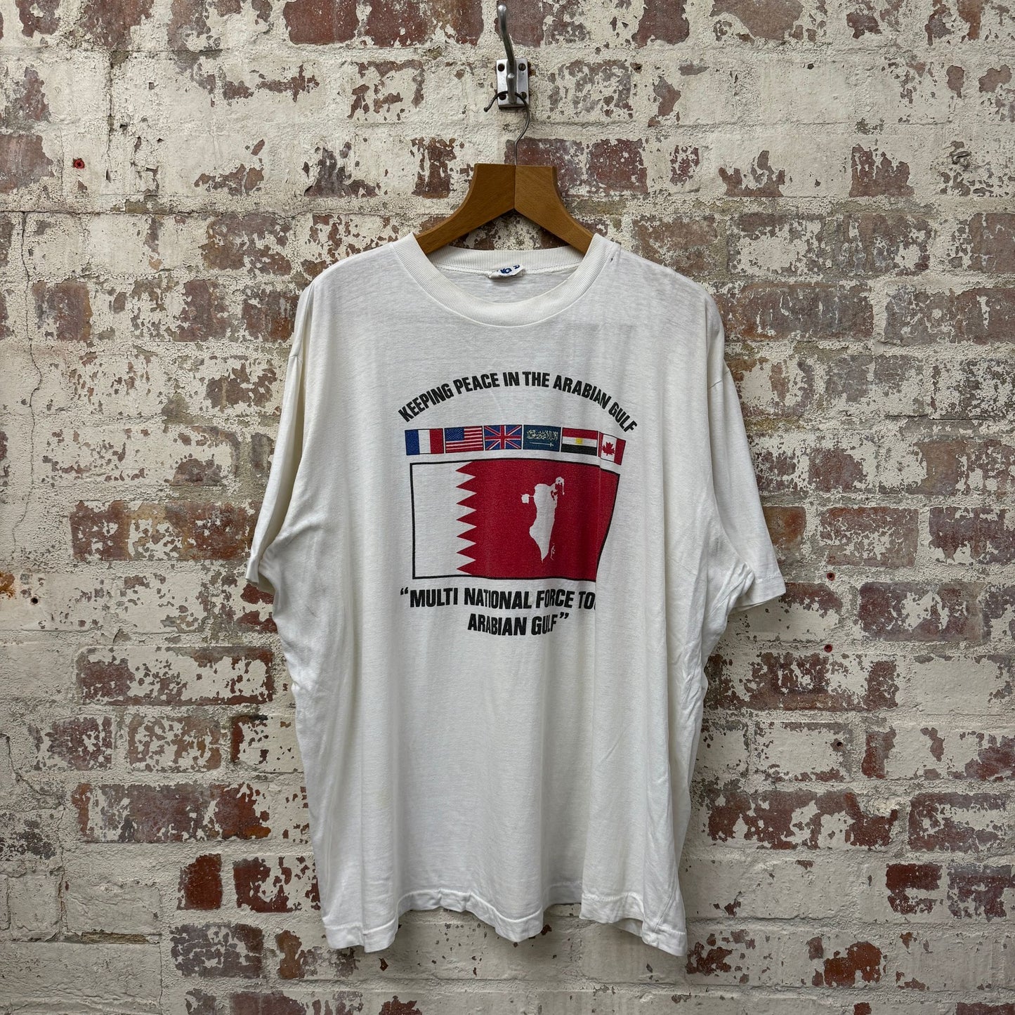 1980s White British Military Graphic T-Shirt