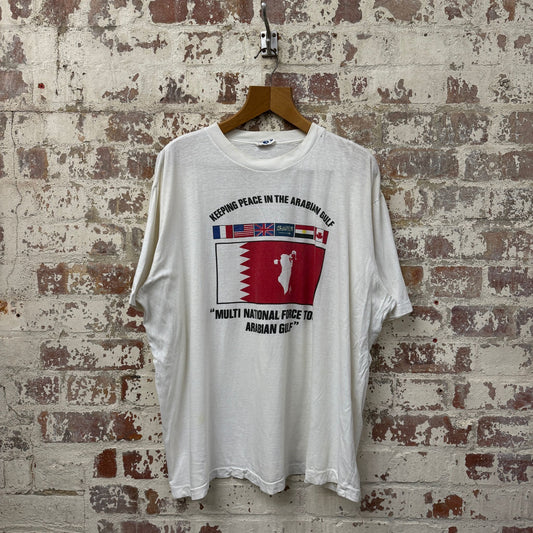 1980s White British Military Graphic T-Shirt
