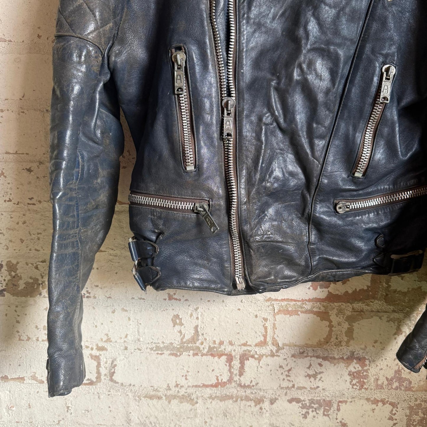 1970s 1980s Blue Leather Punk Biker Jacket