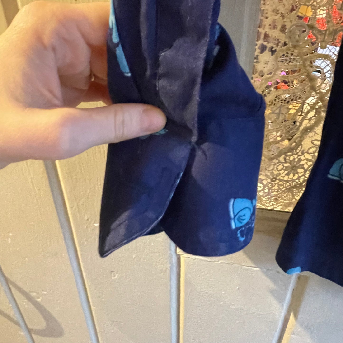 1970s Navy Patterned Dagger Collar Button Up Shirt