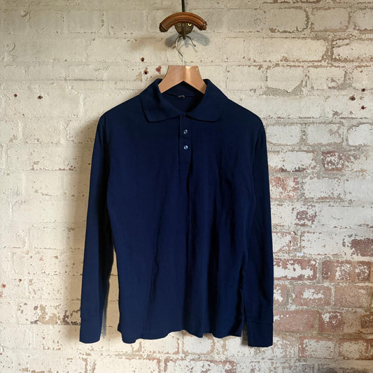 1970s Navy Polyester British Polo  Shirt