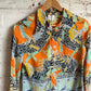1970s Patterned Silk Button Blouse Shirt