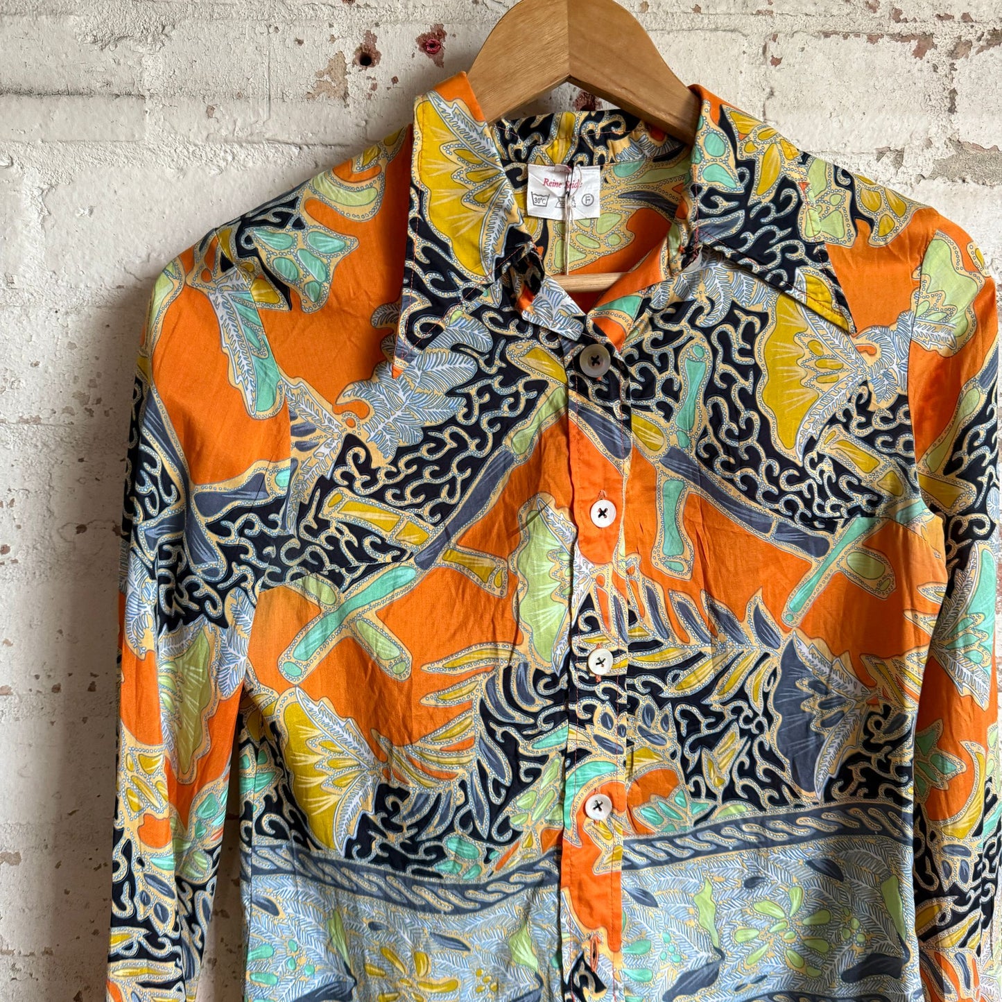 1970s Patterned Silk Button Blouse Shirt