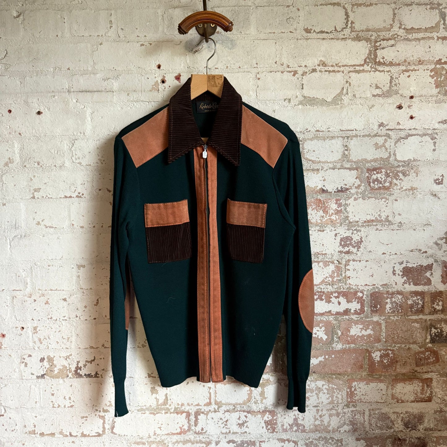 1970s Green Corduroy Knitted Italian Knitted Cardigan shirt