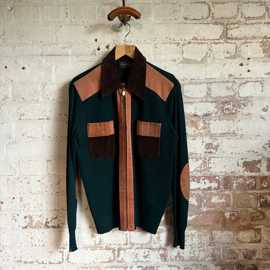 1970s Green Corduroy Knitted Italian Knitted Cardigan shirt