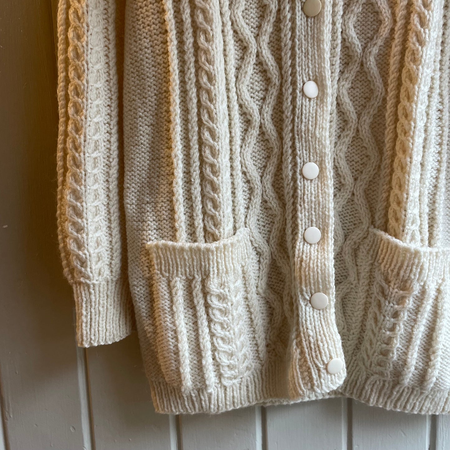 1980s Cream Cable Knitted Cardigan Jumper