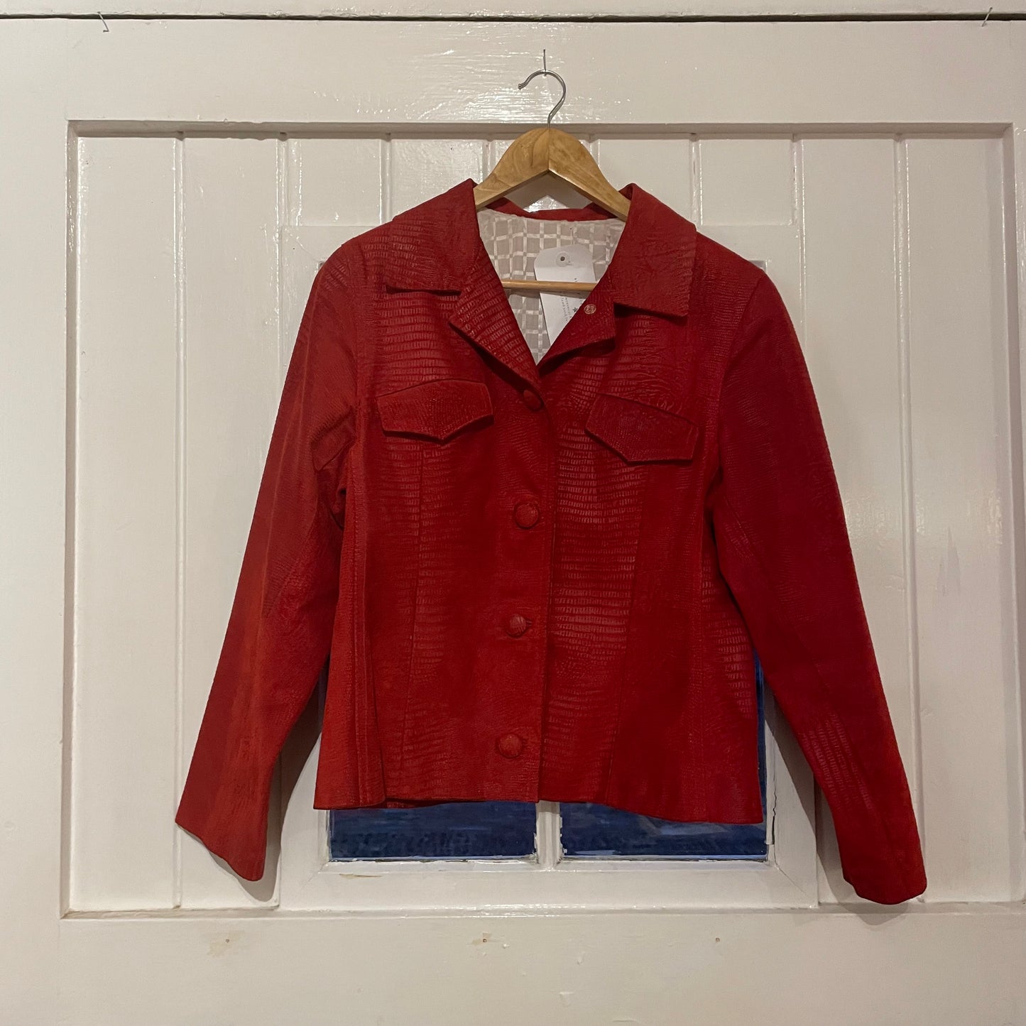 1990s Y2K Red Snake Skin Style Italian Leather Suede Jacket