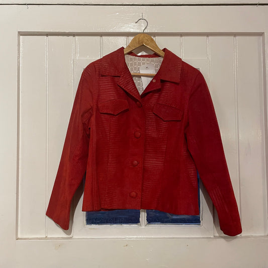 1990s Y2K Red Snake Skin Style Italian Leather Suede Jacket