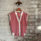 1970s Red Striped Cotton Button Cardigan Vest Top