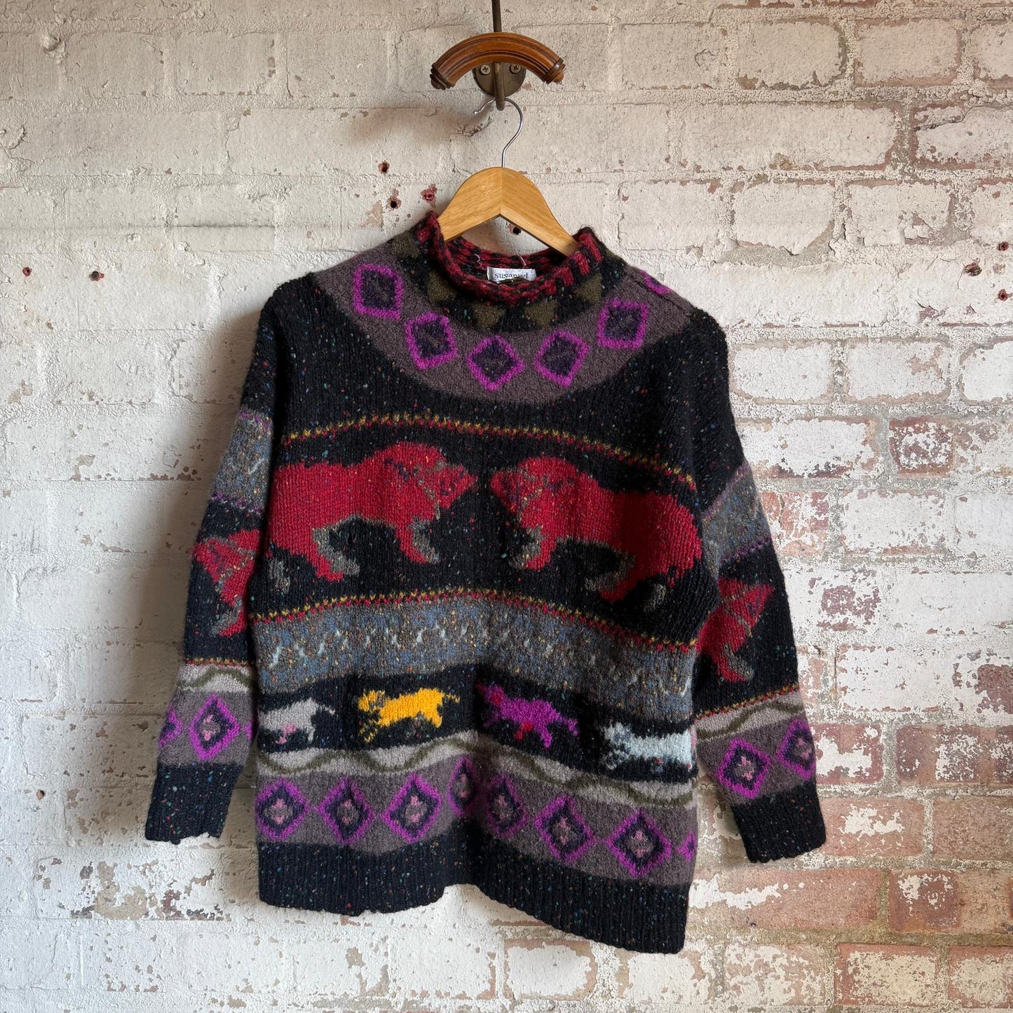 1980s Black Patterned Knitted Jumper