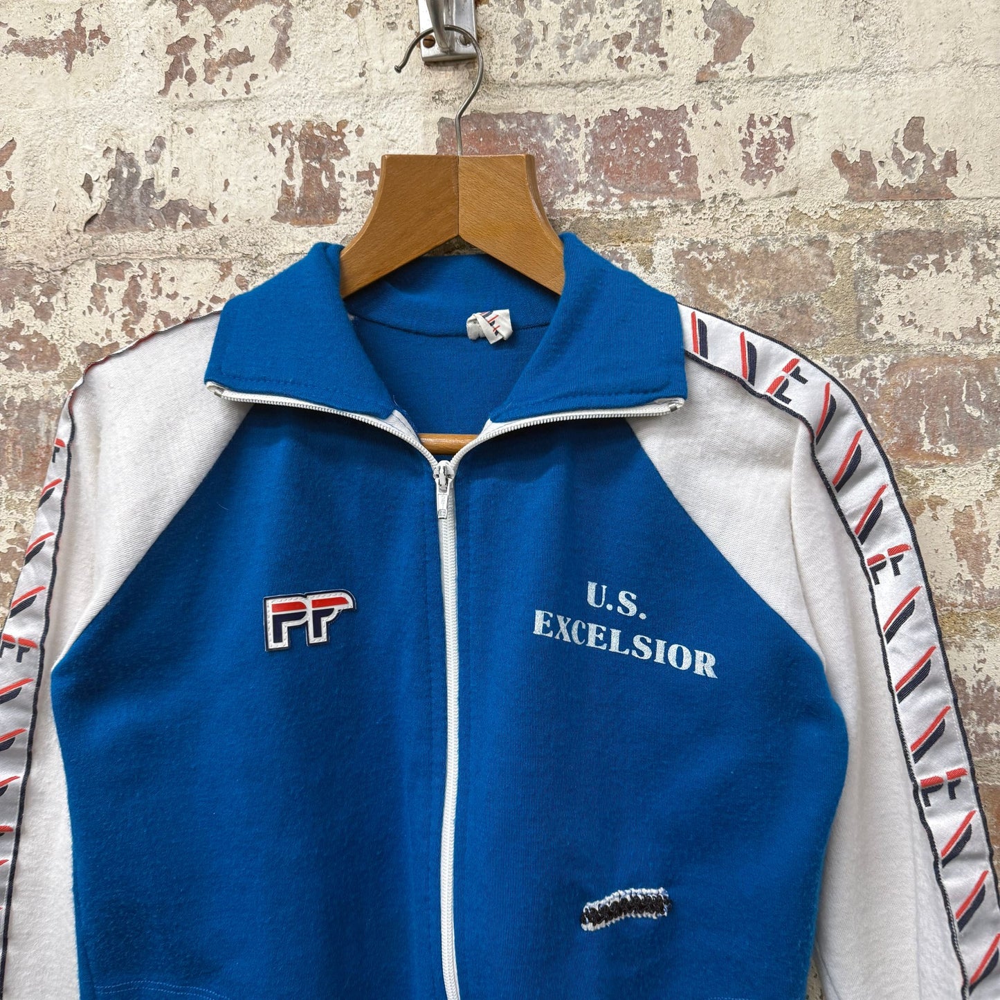 1980s Blue Graphic Zip Up Track Top