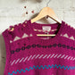 1980s Burgundy Patterned Knitted Tank Top Jumper
