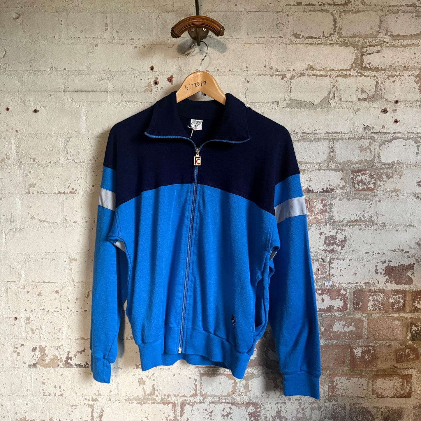 1980s Navy and Blue Zip Up Track Top