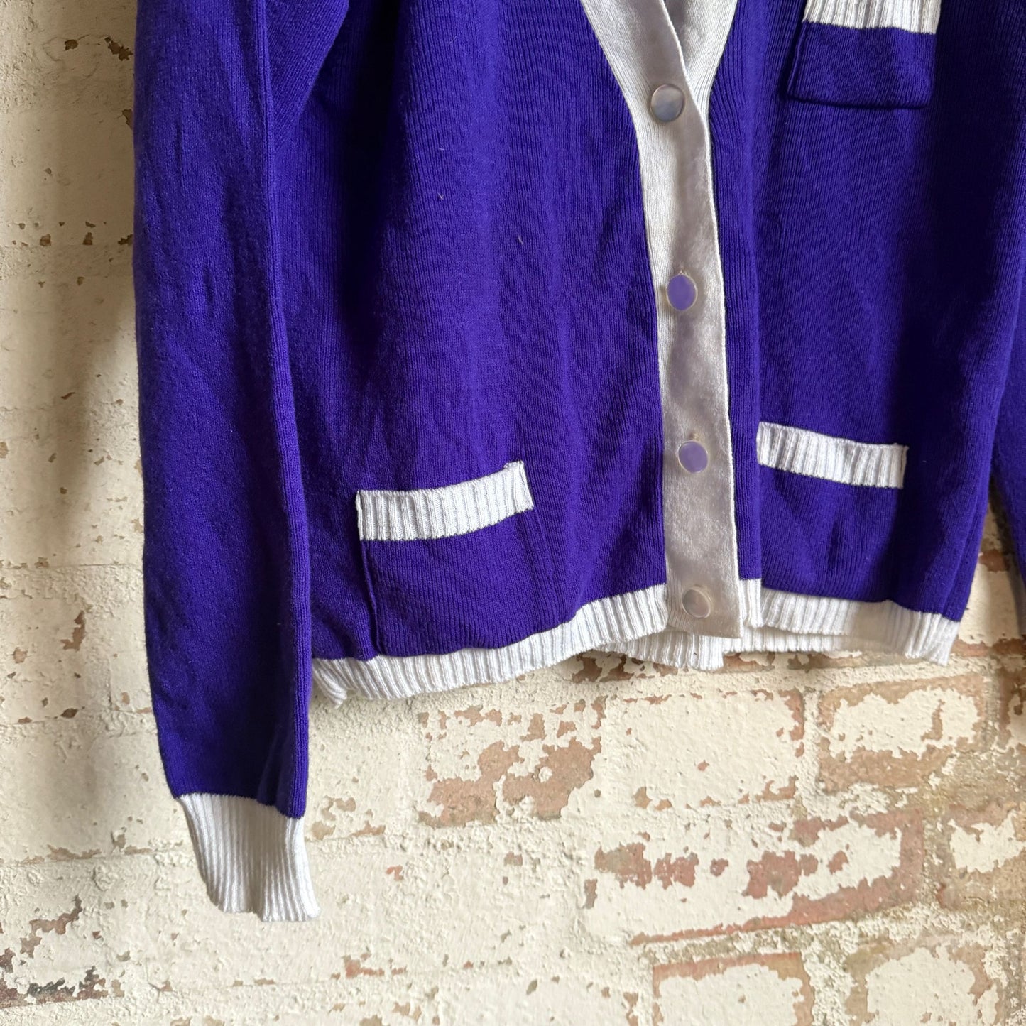 1960s Purple Knitted College Style Cardigan Jumper
