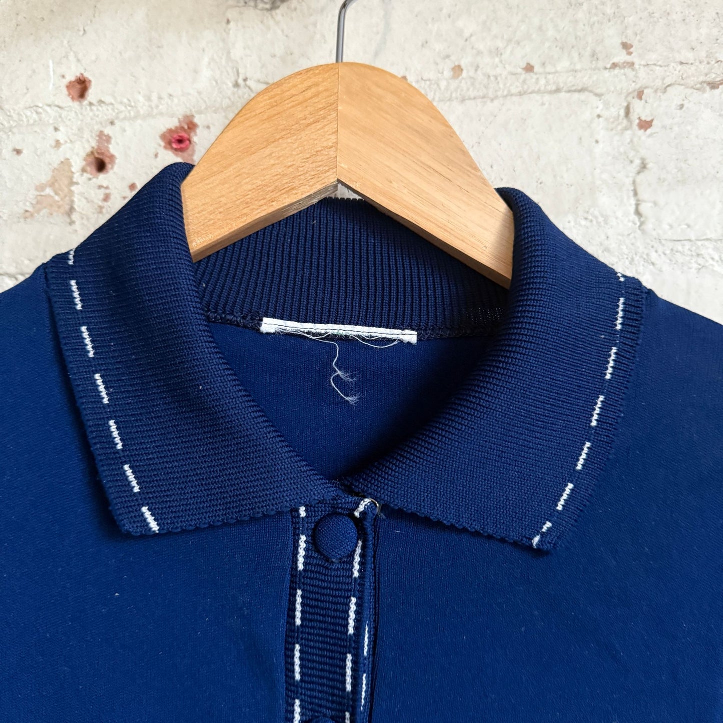 1970s Navy Mod Stitched Knitted Polo Shirt
