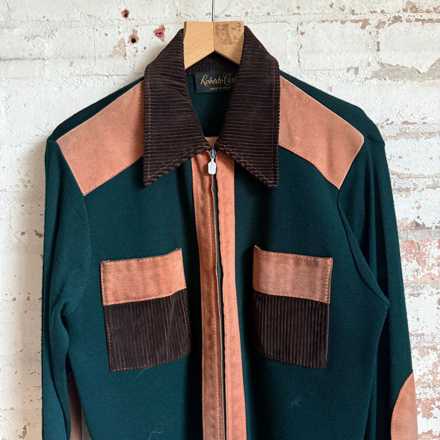 1970s Green Corduroy Knitted Italian Knitted Cardigan shirt