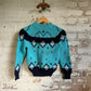 1960s Turquoise Knitted Patterned British Jumper