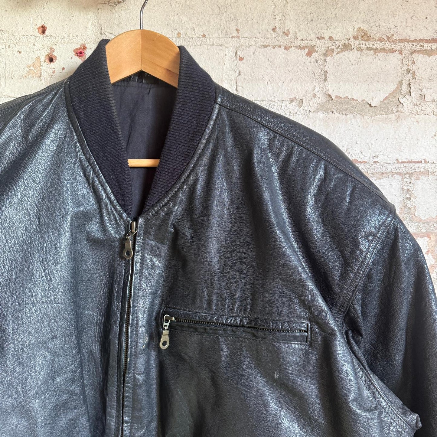 1980s Black Leather Bomber Jacket