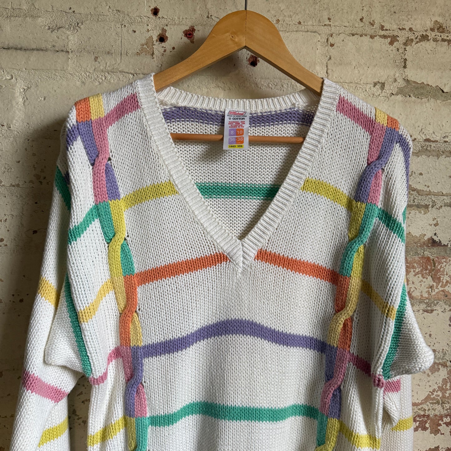 1980s White St Michael’s Knitted Striped Jumper