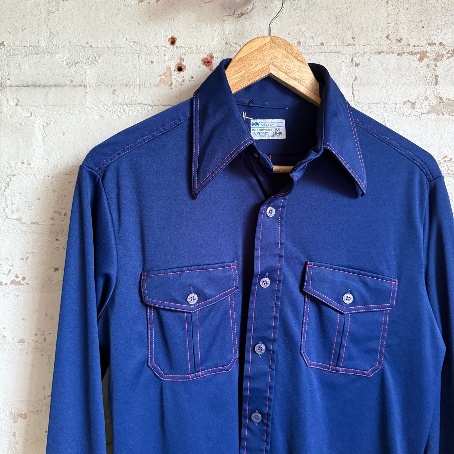 1970s Blue JC Penney Dagger Collar Shirt
