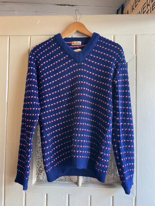 1970s Blue Knitted British Speck Jumper