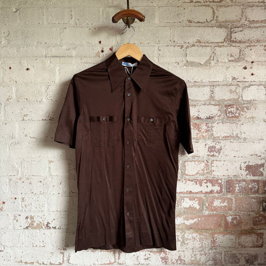 1970s Brown Italian Cotton Button Shirt