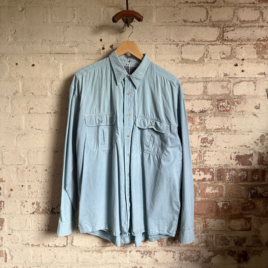 1980s Light Blue Cotton Button Shirt