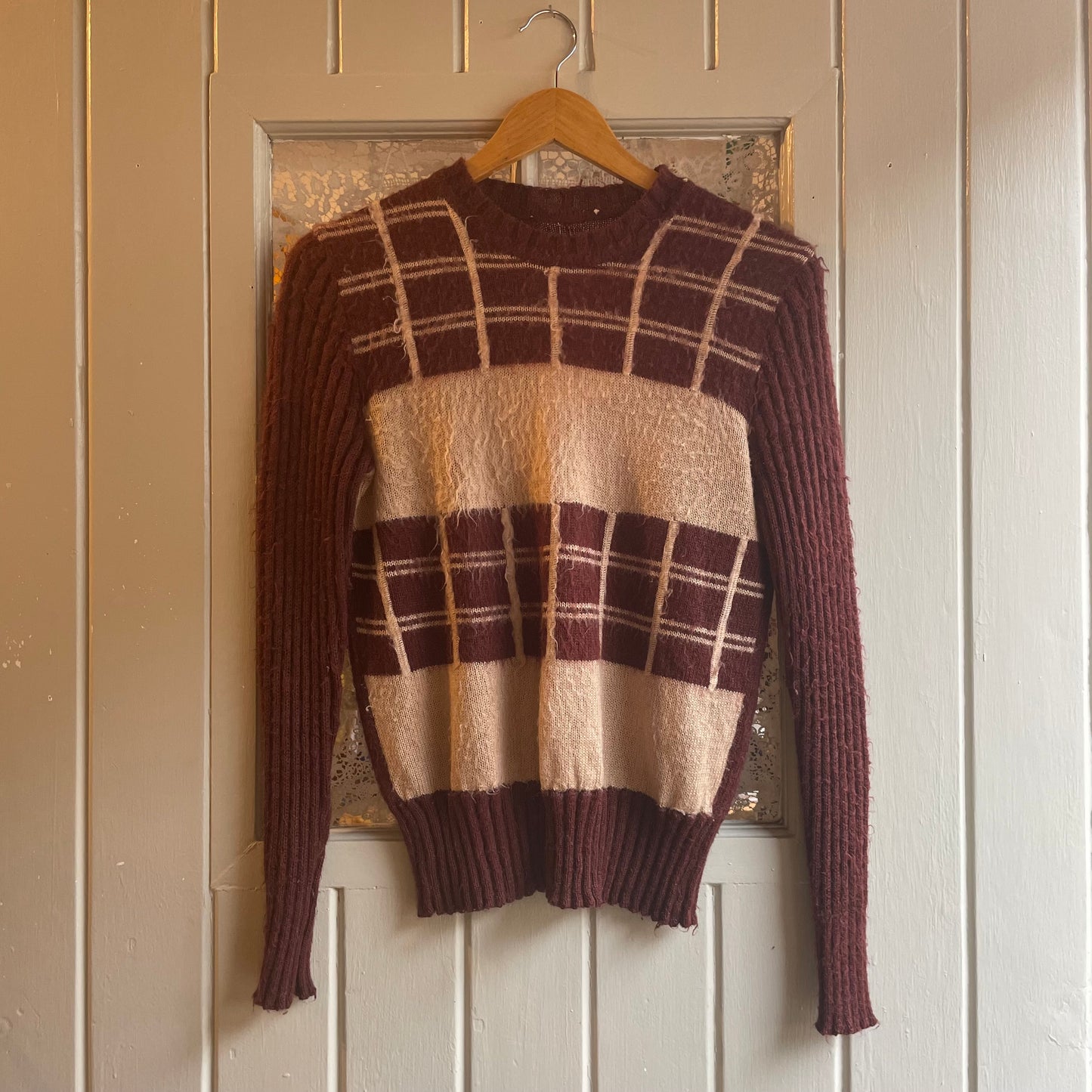 1970s Brown Patterned Knitted Mohair Jumper