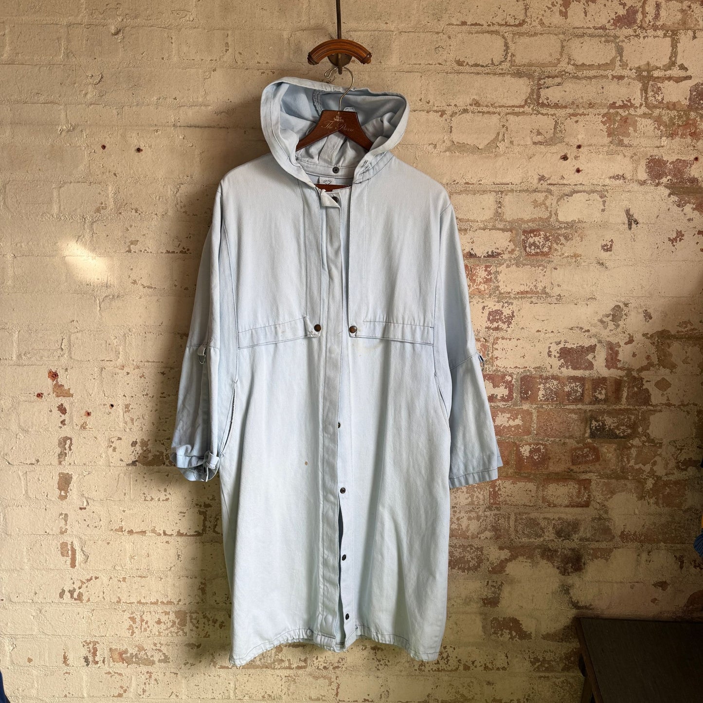 1980s Blue Denim 'Clock House' Unusual Design Hooded Jacket