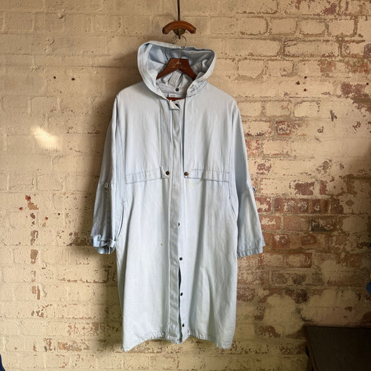 1980s Blue Denim 'Clock House' Unusual Design Hooded Jacket