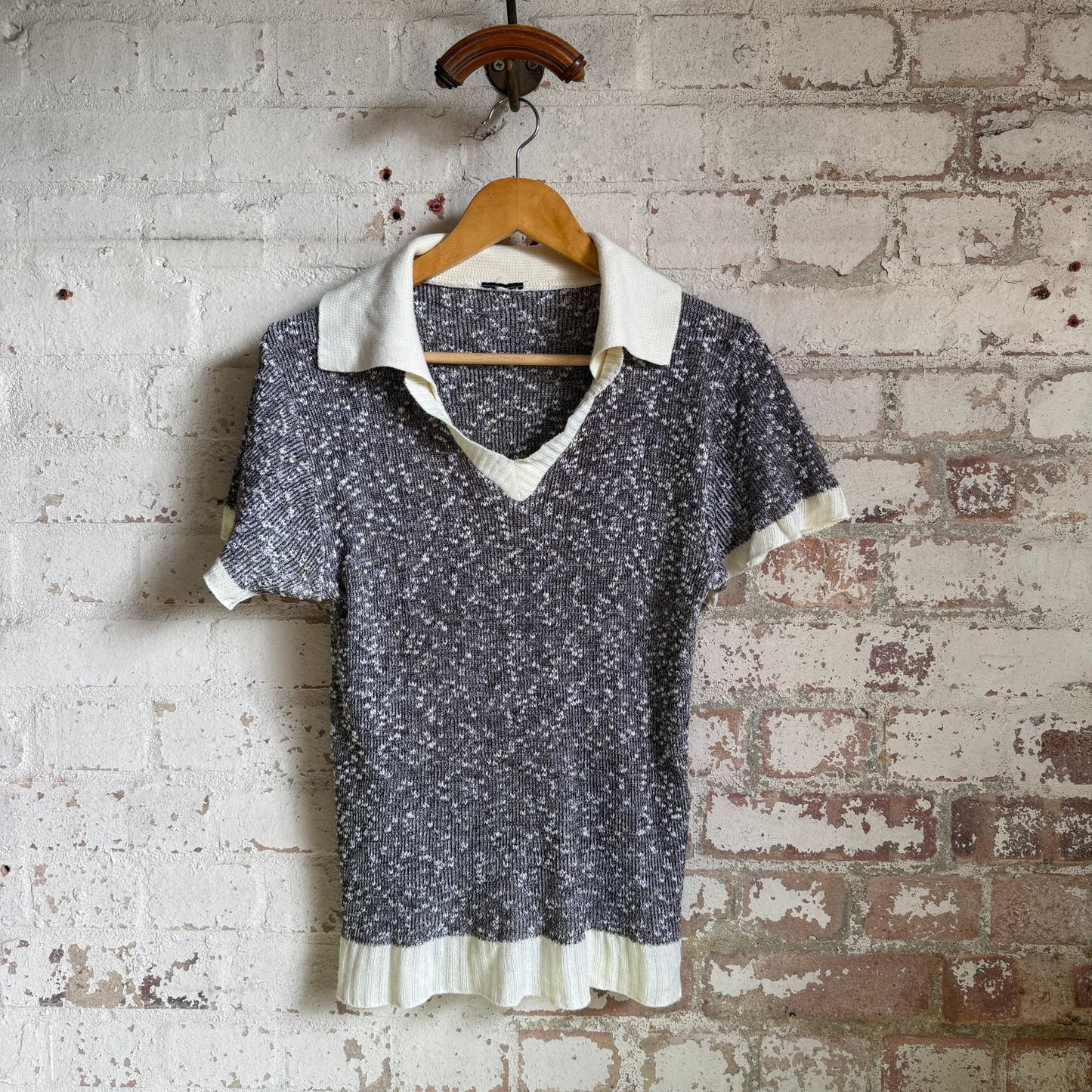 1970s Brown Knitted Open Collar Polo Shirt Top
