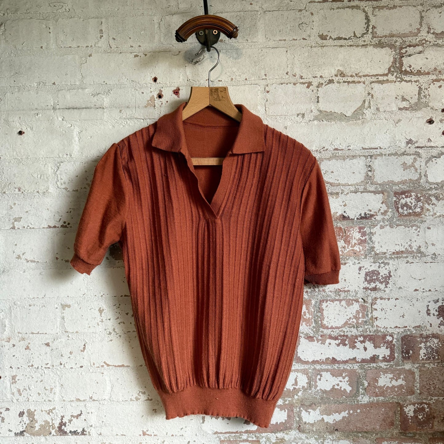1970s Burnt Orange Italian Knitted Polo Shirt