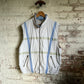 1980s White British Stripe Patterned Gillet Jacket