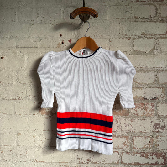 1970s White Knitted Stripe T-Shirt Top