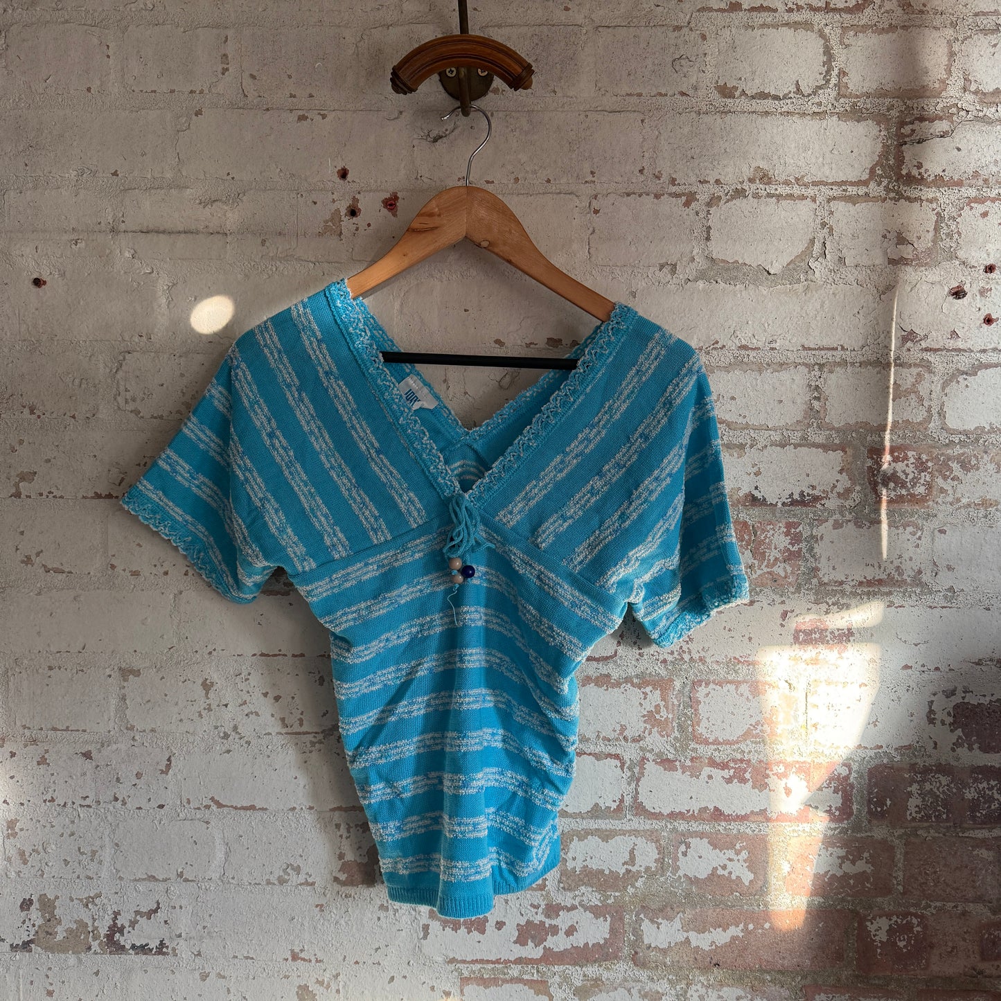 1970s Blue Knitted Blouse Vest Top