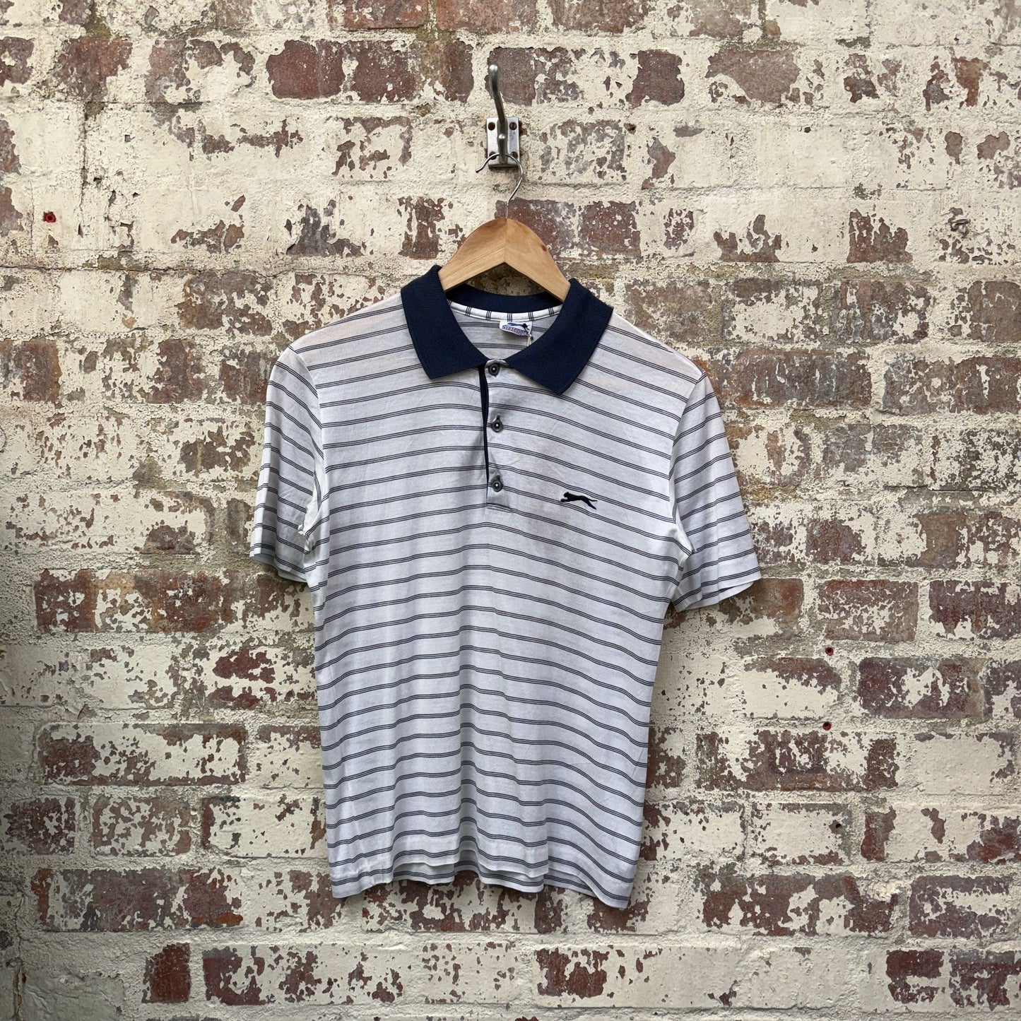 1970s White Striped Slazenger Polo Shirt Top