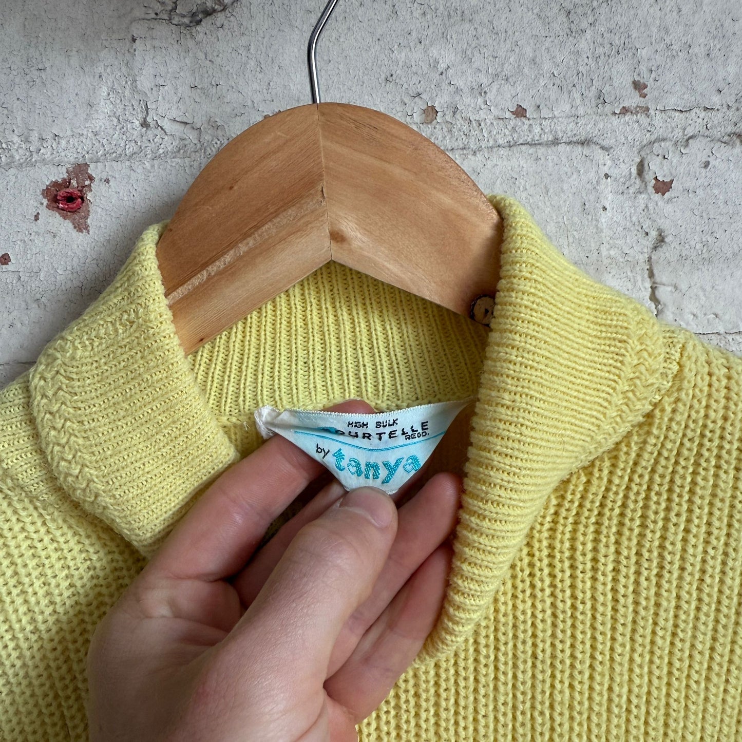 1960s British Yellow Knitted Roll Neck Jumper