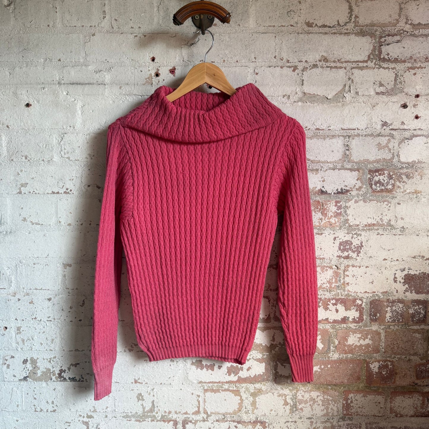 1960s Pink Wool Knitted Roll Neck Jumper