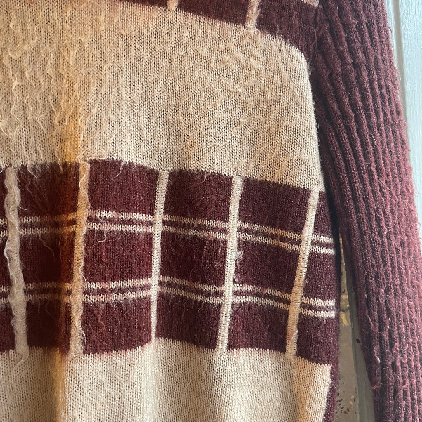 1970s Brown Patterned Knitted Mohair Jumper